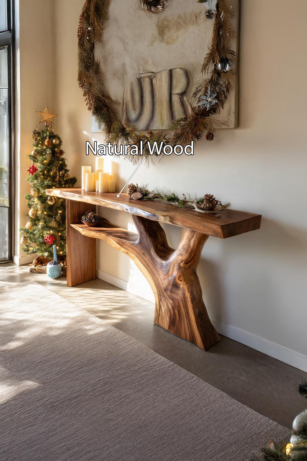 Mid-Century Solid Wood Console Table, Minimalist Hallway Entryway Table, Wooden Behind Sofa Accent Table