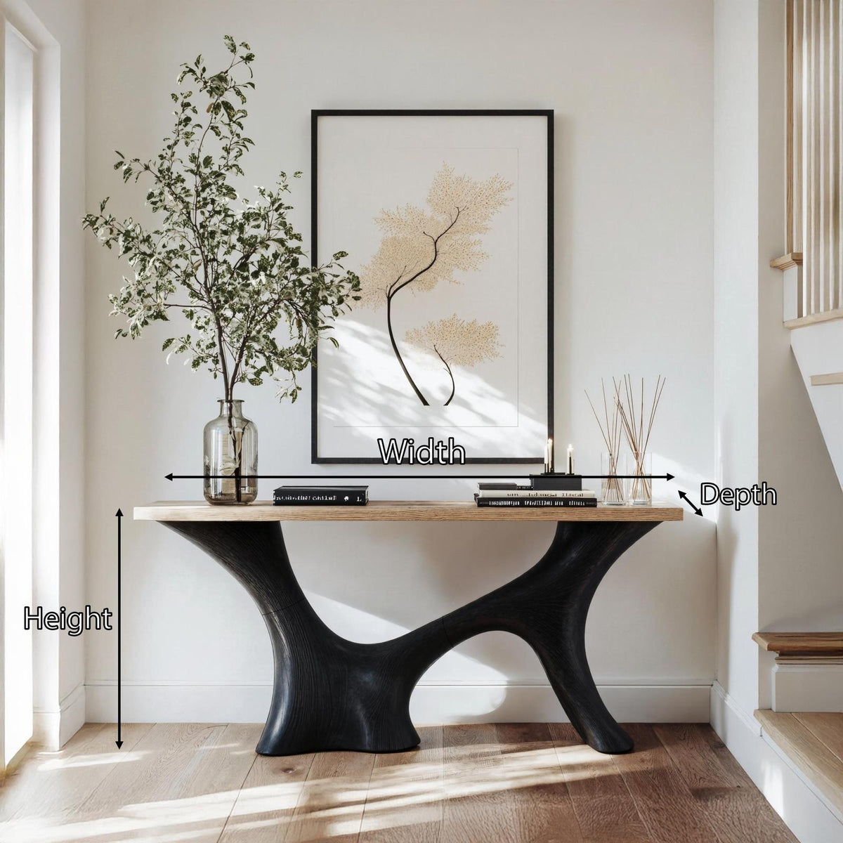 Mid Century Solid Wood Entryway Console Table, Handcrafted Storage Sideboard & Credenza Cabinet for Living Room