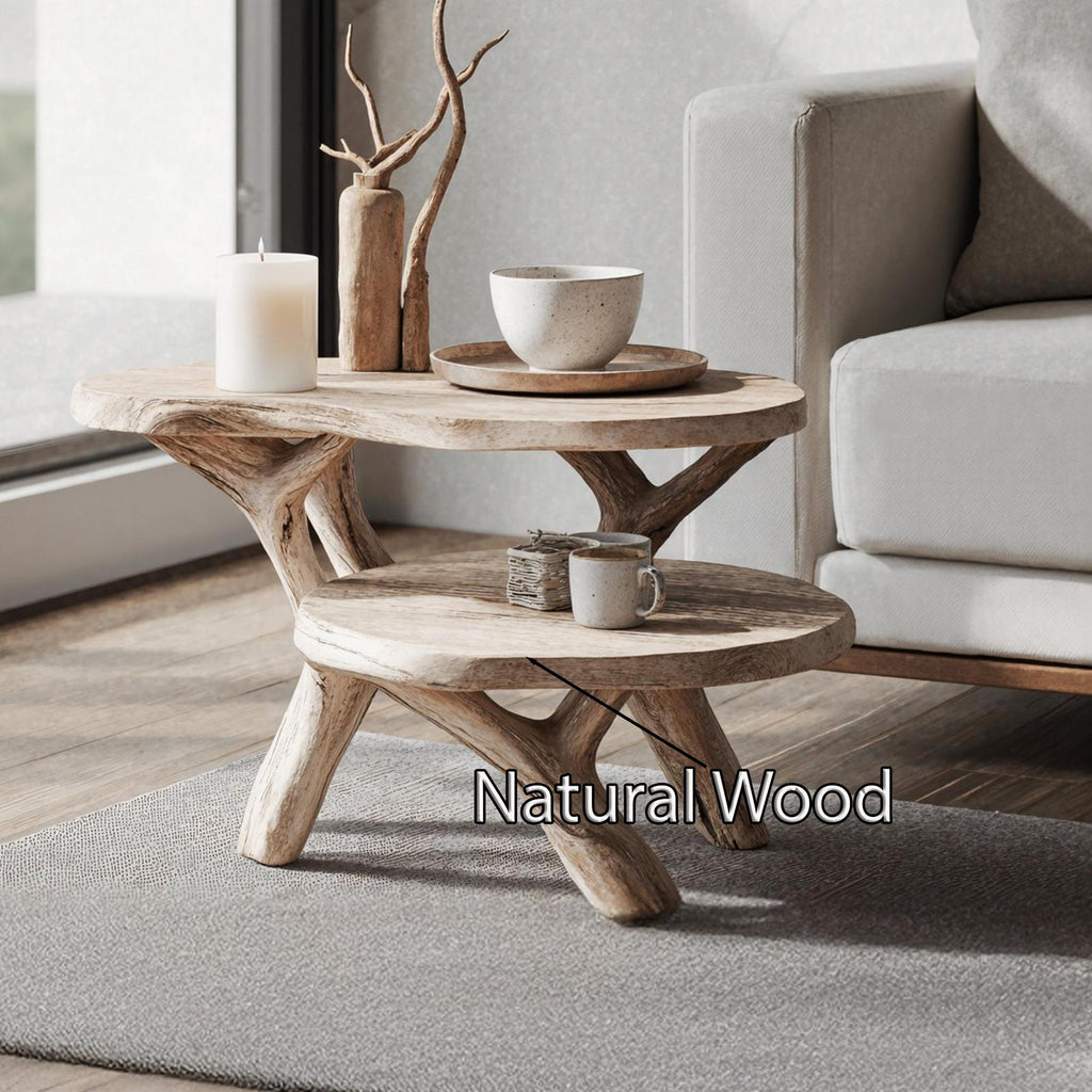 Farmhouse Round Solid Wood End Table, Rustic Handcrafted Side Table & Nightstand for Living Room Decor