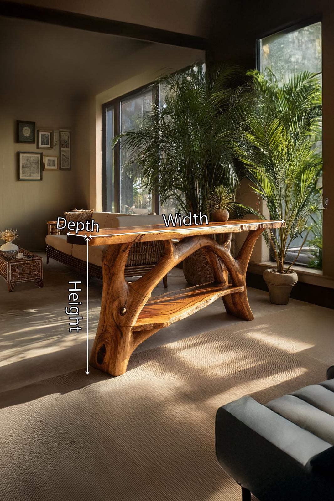 Mid Century Wooden Live Edge Console Table For Entryway Design