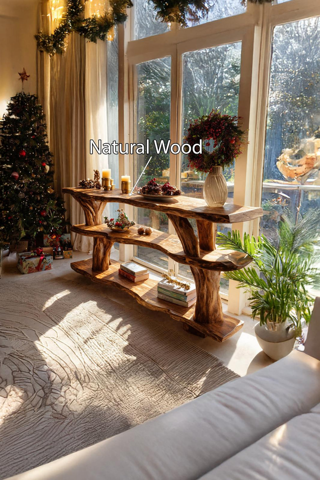 Rustic Live Edge Wooden Console Table, Reclaimed Wood Slab Entryway Table, Foyer Behind Sofa Table