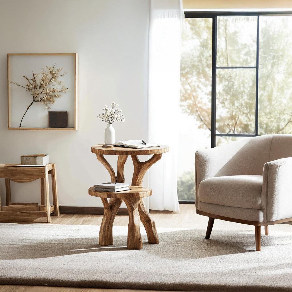 Handcrafted Live Edge Solid Wood End Table, Natural Slab Side Table & Nightstand for Living Room & Bedroom