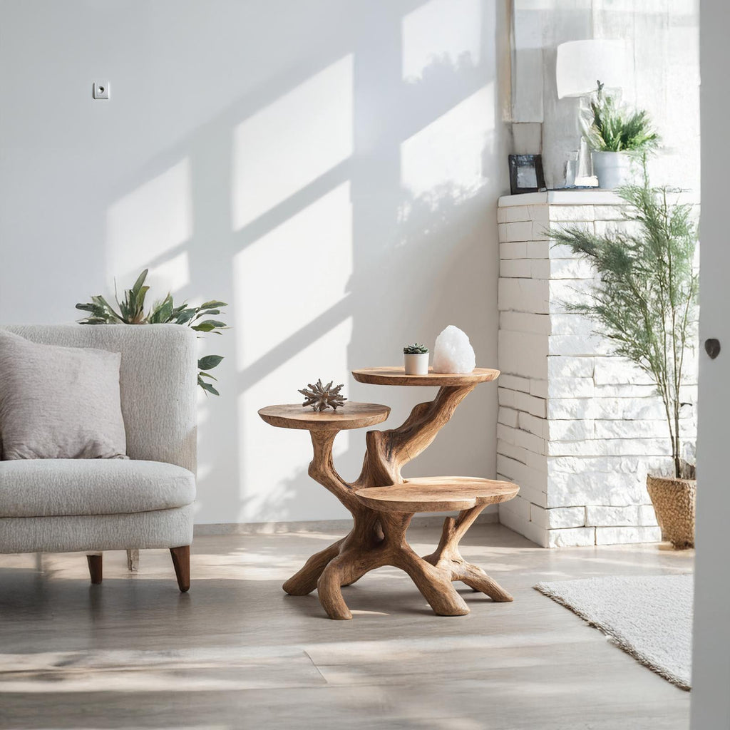 Farmhouse Solid Wood End Table For Living Room