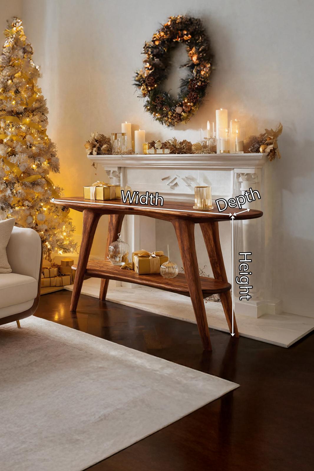 Mid-Century Live Edge Wooden Console Table, Solid Hardwood Slab Entryway Table, Behind Sofa Accent Table