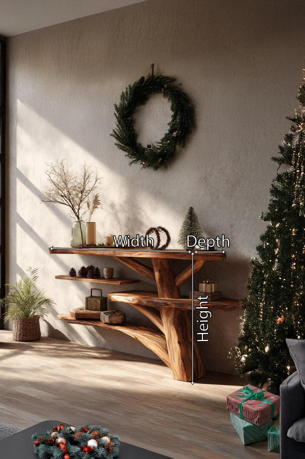 Handcrafted Solid Wood Console Table, Rustic Farmhouse Entryway Table, Wooden Behind Sofa Table for Living Room