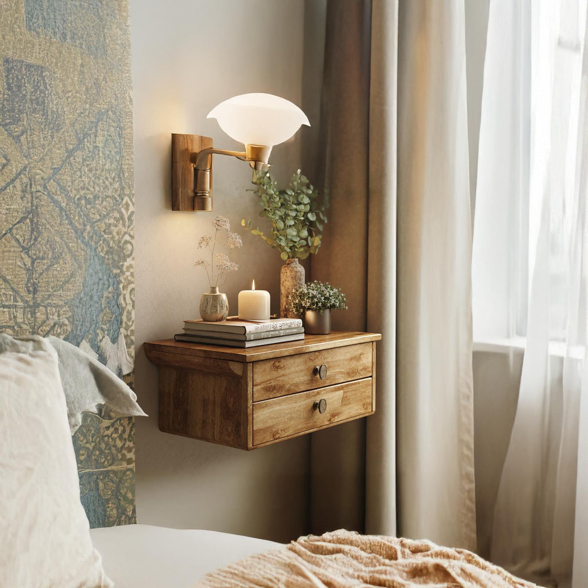 Spry Interior Solid Wood Rustic Nightstand with 2 Drawers, Handcrafted Bedside Table End Chest for Bedroom Furniture, SILDTNS005