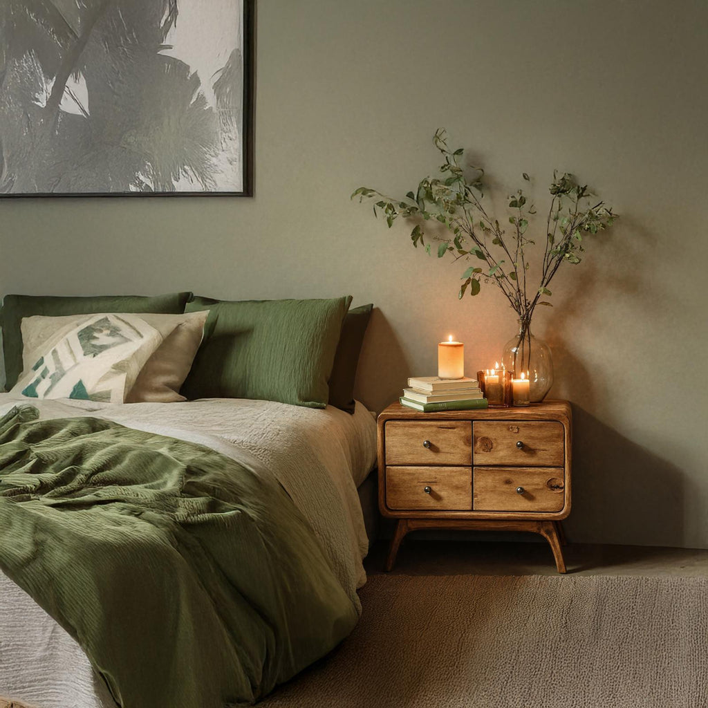 Rustic Standing Bedside Table with 4 Drawers, Solid Wood Dresser Chest Nightstand for Bedroom Organization