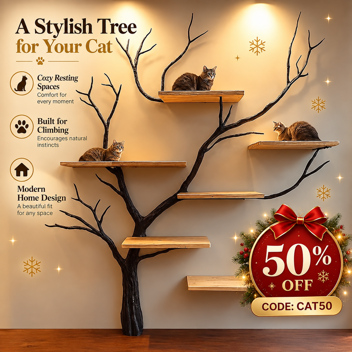Natural Solid Wood Cat Tree Cat House Gift Cat SINLTT008