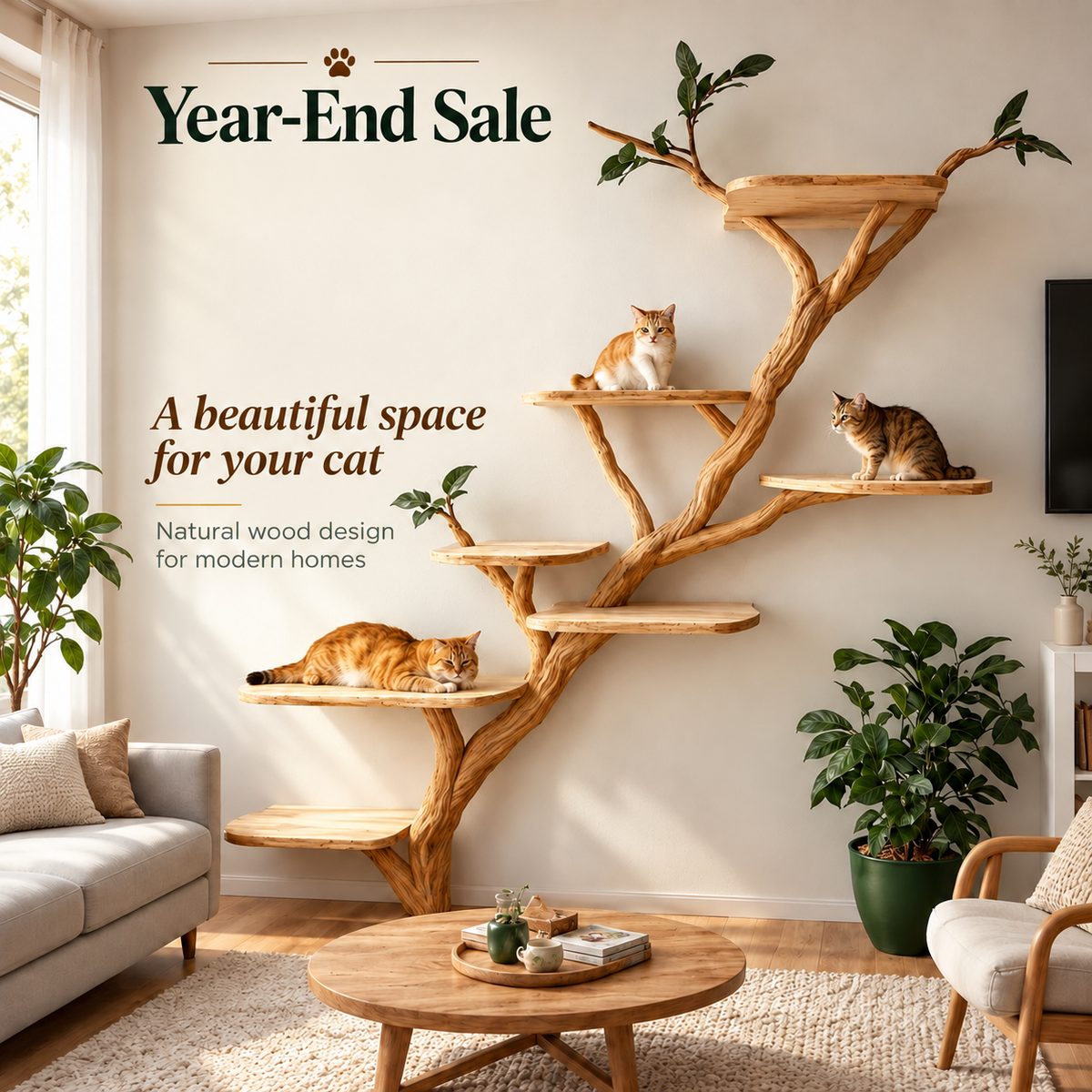 Wood Cat Tree Cat Tower House Stylish Gift For Cat SINLTT009