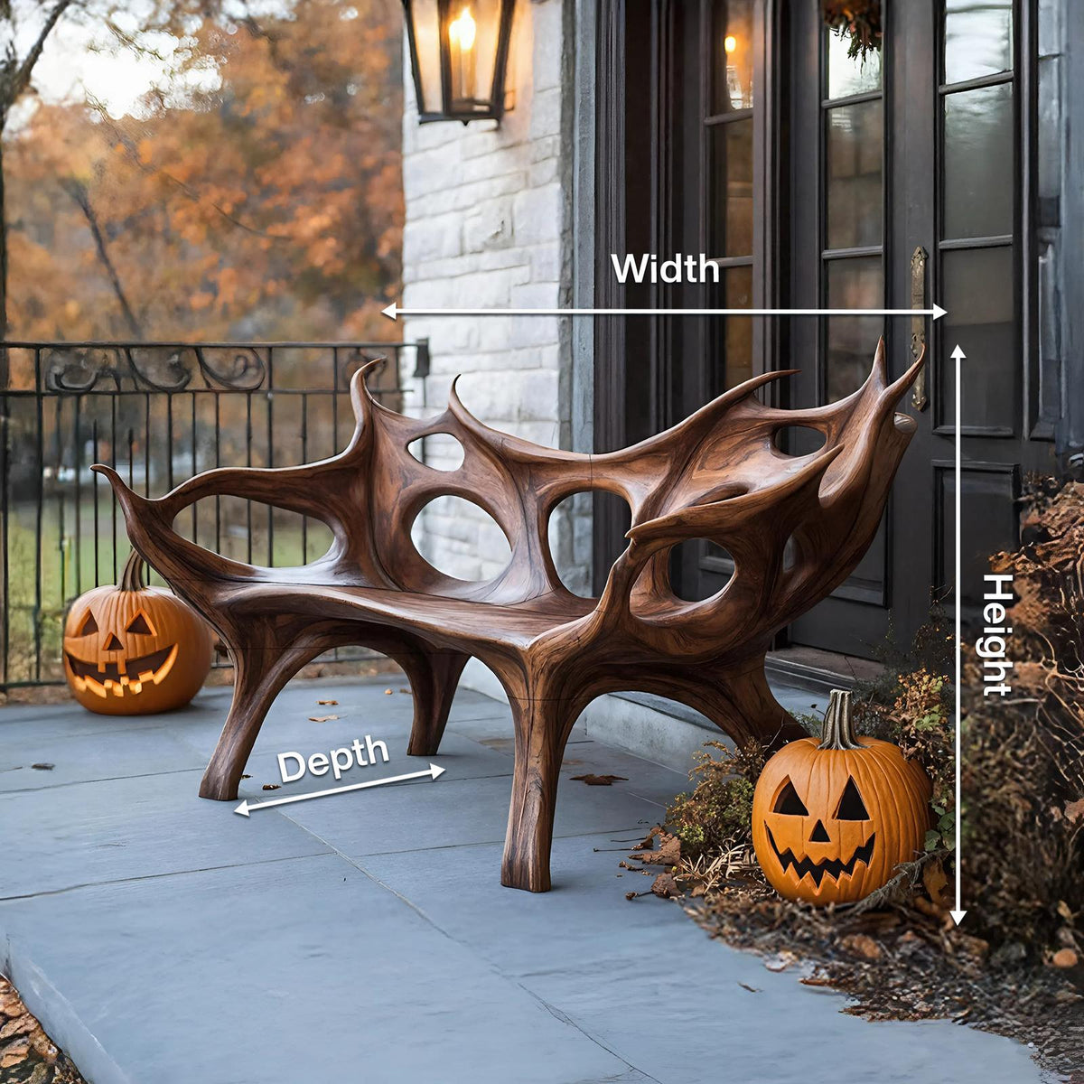 Spry Interior Mid Century Halloween Patio Chair, Unique Handcrafted Solid Wood Outdoor Armchair for Spooky Festive Home Decor, SILDTTNHOB004