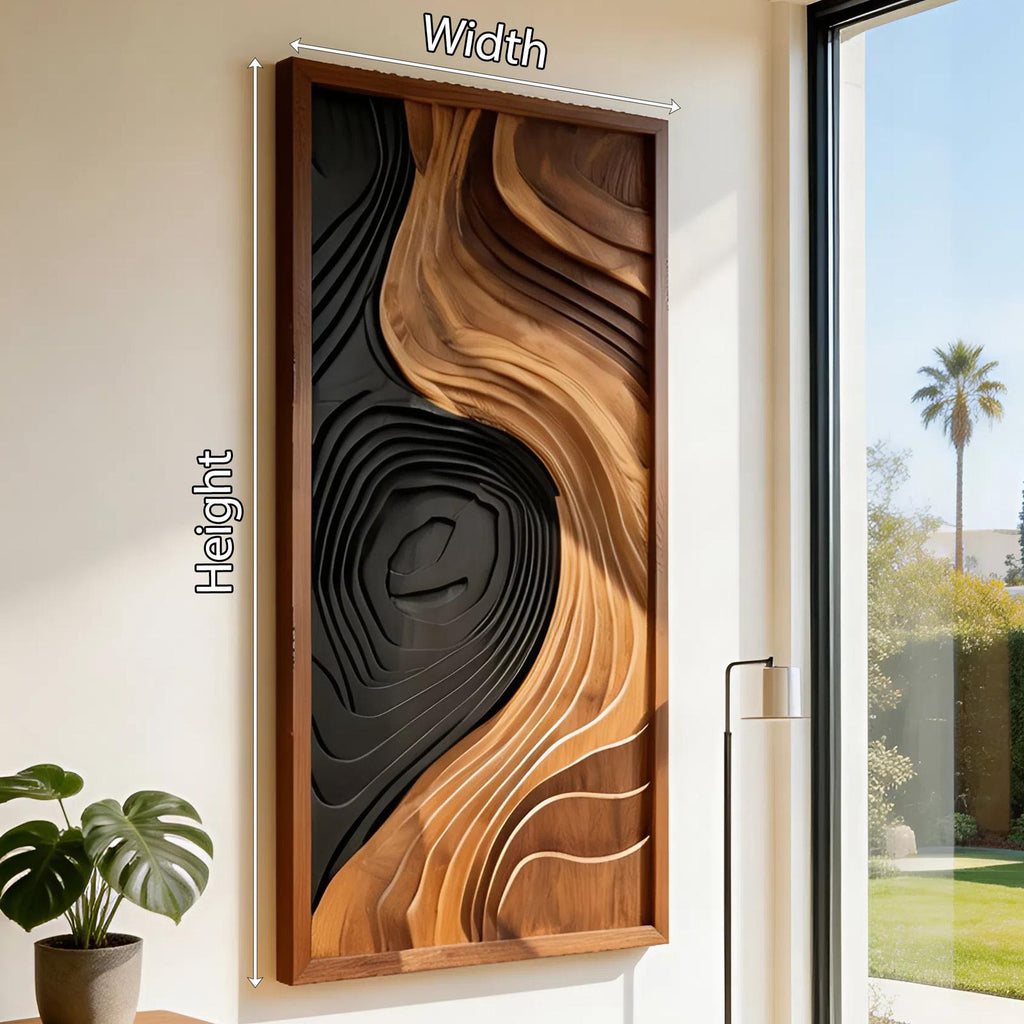Contemporary Abstract Wood Wall Art Panel, Handcrafted Textured Wooden Geometric Sculpture Decor for Bedroom & Living Room, SILDTTNWA039