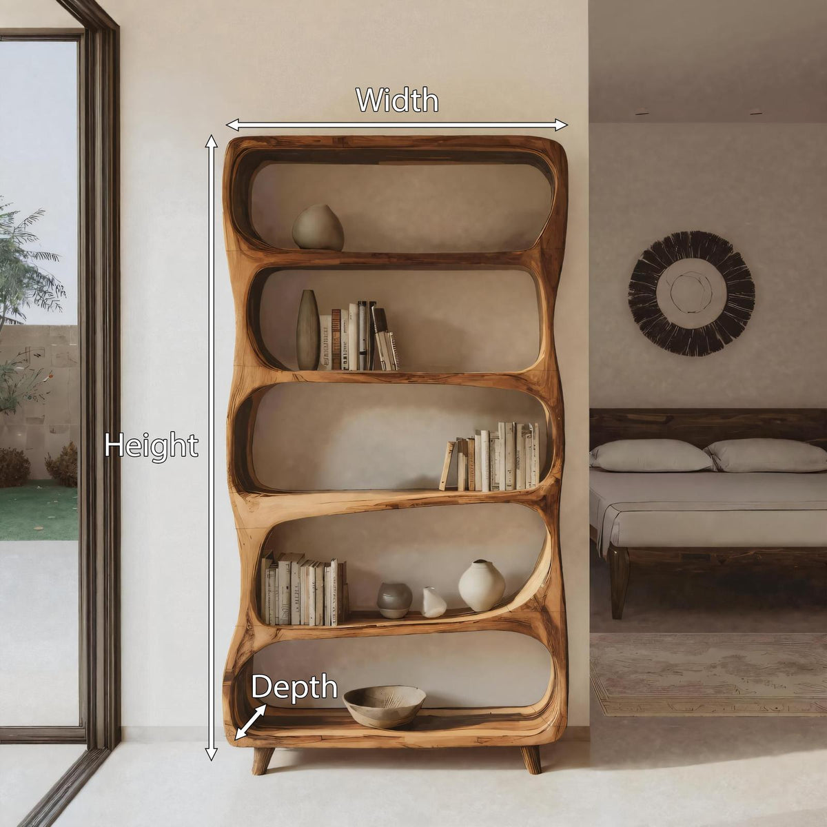 Handcrafted Solid Wood Bookshelf, Modern Standing Bookcase with Open Shelving Unit for Living Room & Office