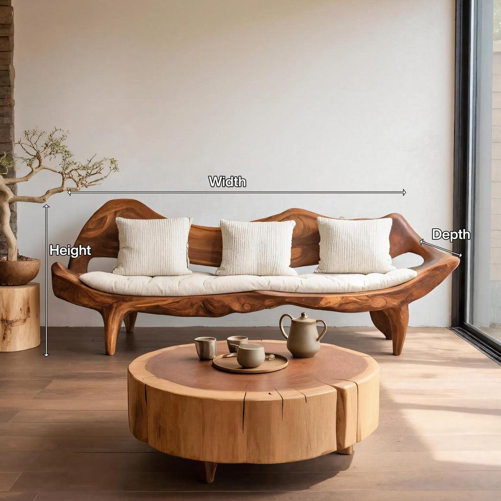 Modern Sofa with Sculptural Wood Frame, Elegant Solid Wood Couch for Living Room, Foyer & Lounge Areas, Model
