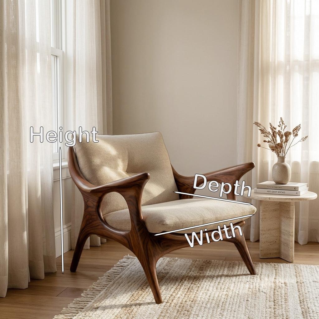 Minimalist Wooden Lounge Chair, Mid-Century Modern Solid Wood Accent Armchair for Living Room Interior, Model