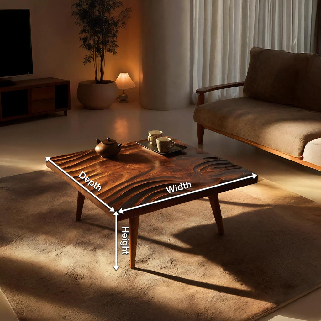 Handcrafted Irregular Solid Wood Coffee Table, Rustic Natural Wood Living Room Center Accent Table