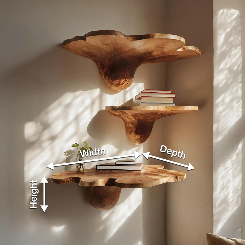 Mid Century Solid Wood Mushroom Shelf For Modern Living Room Decor