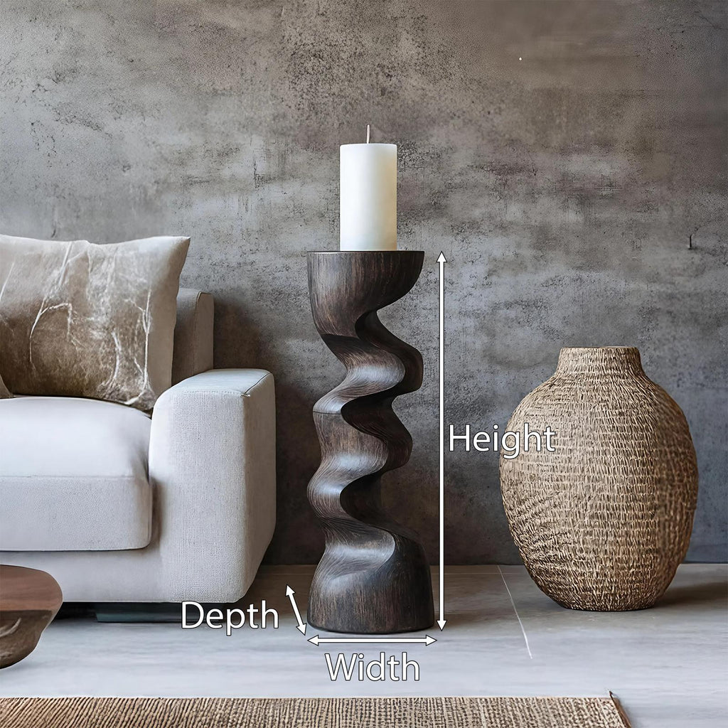 Rustic Wooden Candlestick Holder, Handcrafted Solid Wood Pillar Candle Stand for Bedroom Cozy Ambience Decor