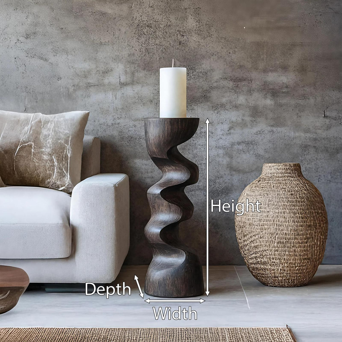 Rustic Wooden Candlestick Holder, Handcrafted Solid Wood Pillar Candle Stand for Bedroom Cozy Ambience Decor