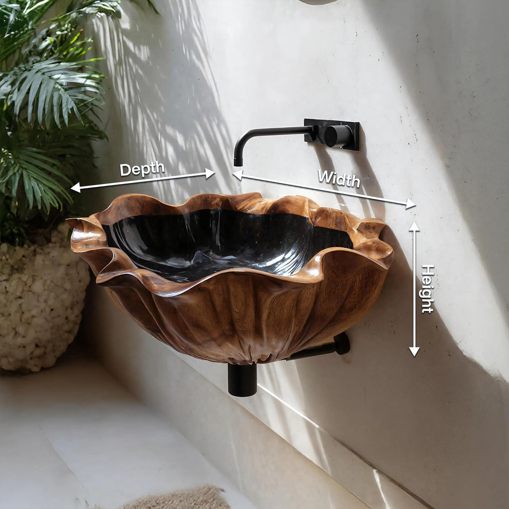 Farmhouse Live Edge Wooden Vessel Sink, Rustic Solid Wood Wash Basin for Bathroom Vanity Countertop