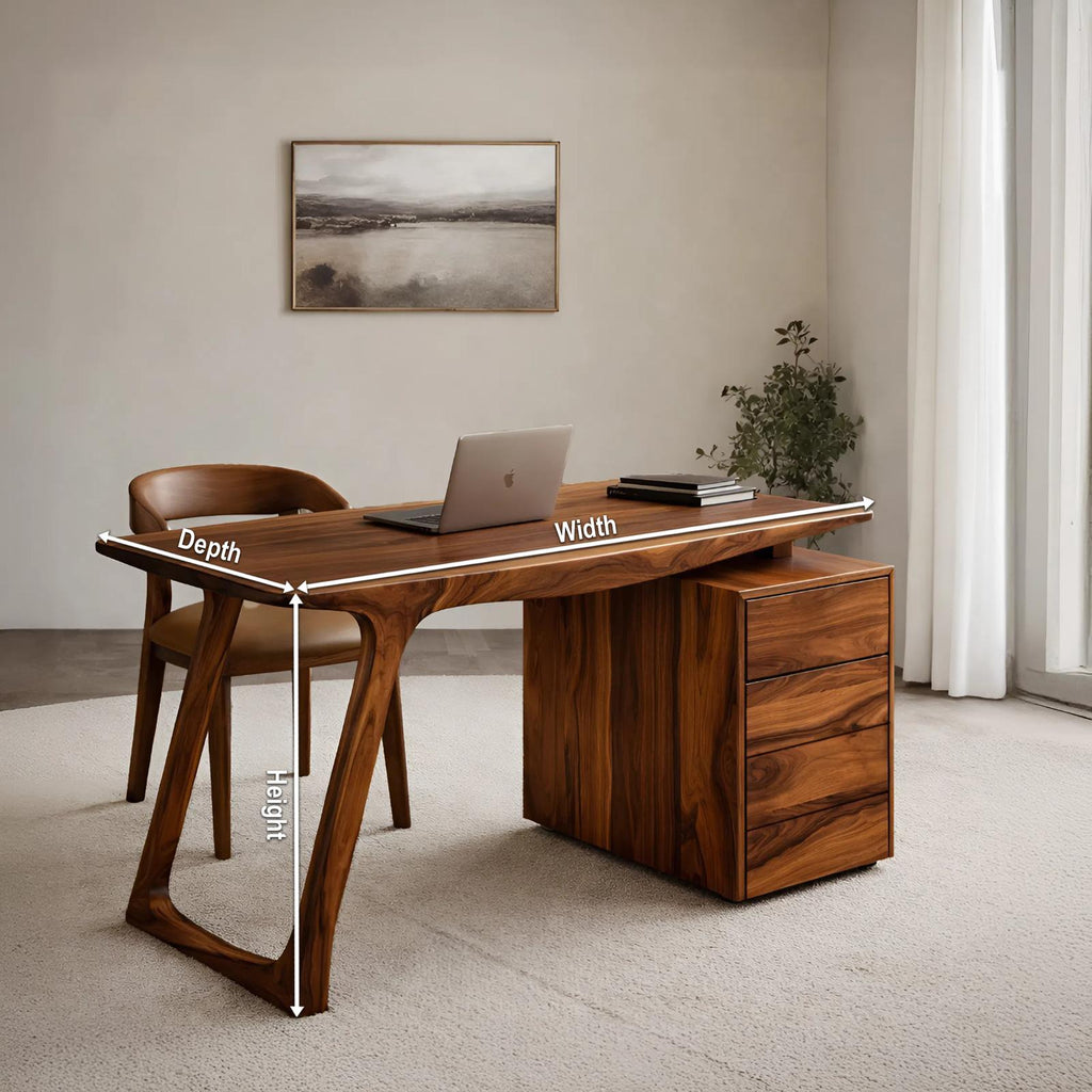 Contemporary Live Edge Office Desk With Storage Cabinet For Workspace