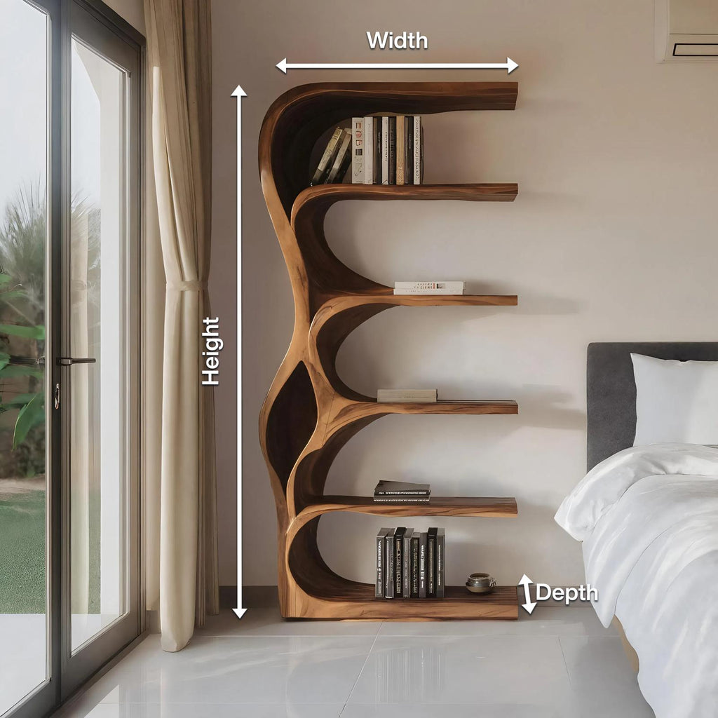 Organic Bookshelf With Curved Open Shelving For Bedroom Decor