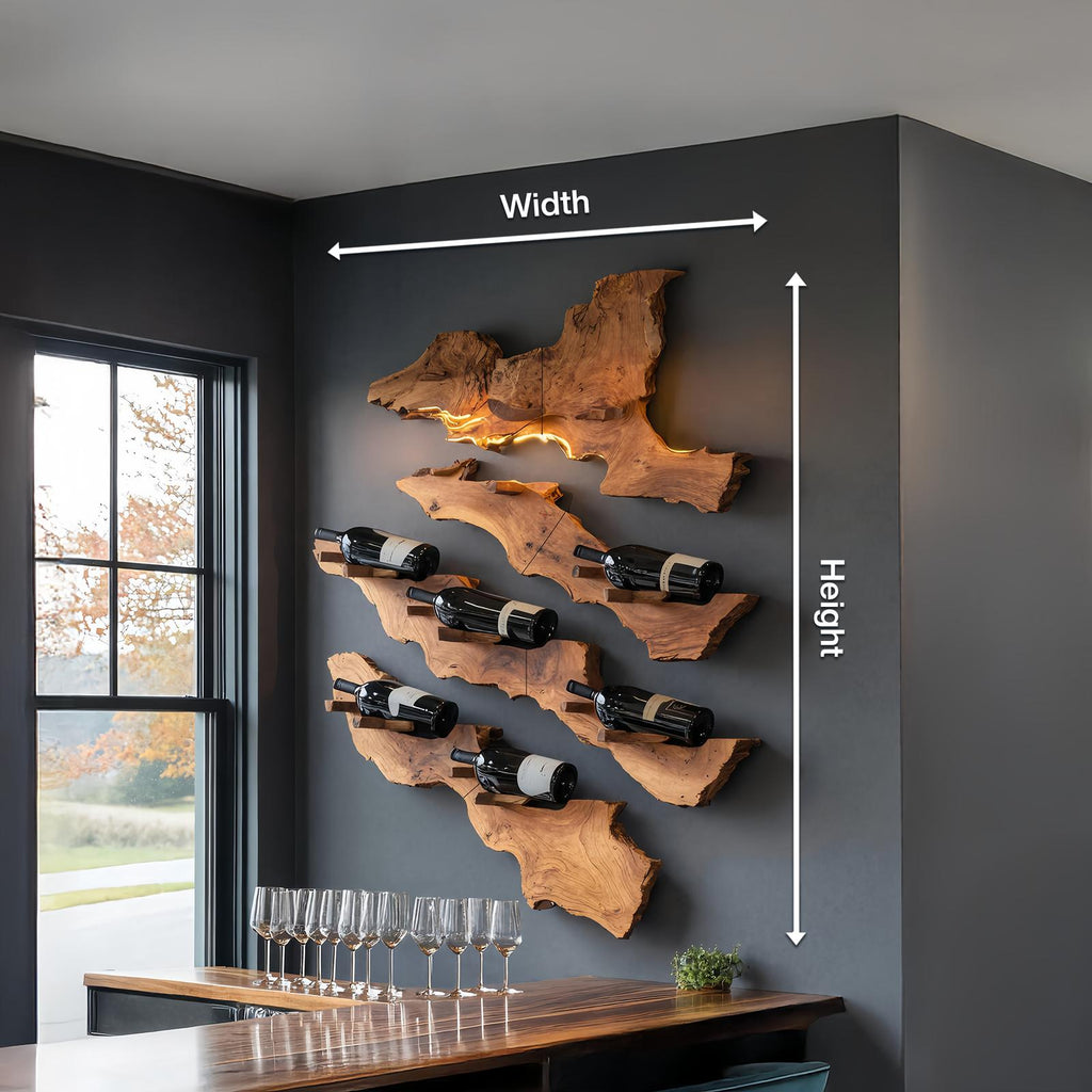 Handcrafted Live Edge Wooden Wine Holder, Rustic Solid Wood Bottle Storage Rack for Bar Decor