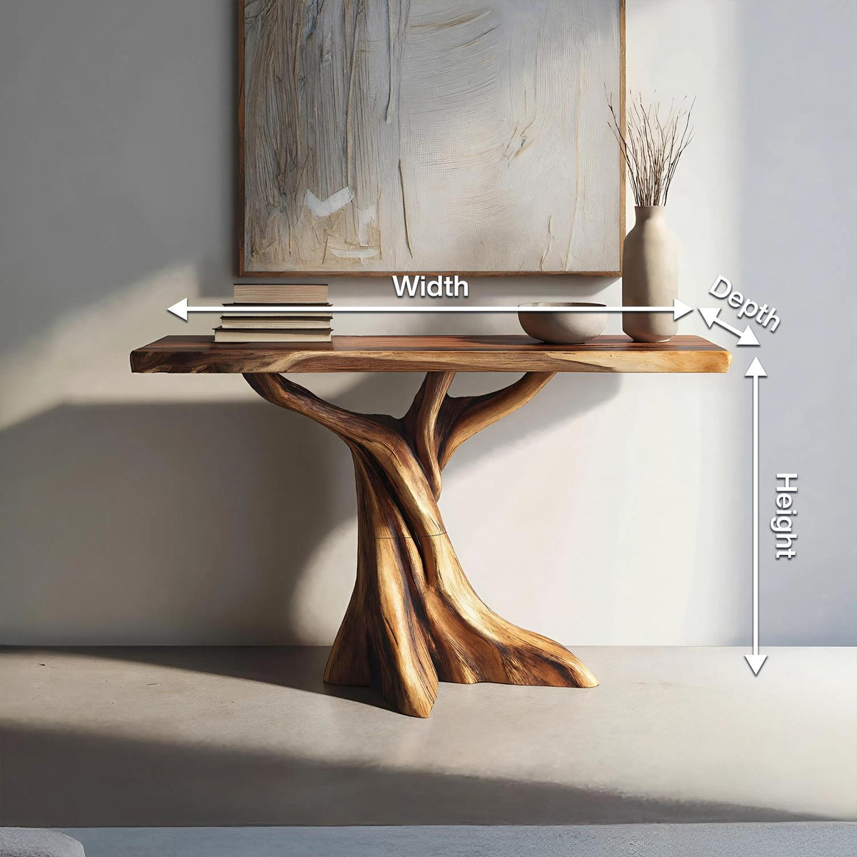 Farmhouse Solid Wood Console Table, Organic Sculptural Wooden Entryway and Bedroom Accent Table for Home Decor