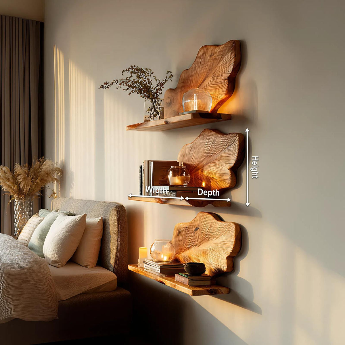 Rustic Wooden Wall Mounted Bookshelf, Floating Wood Bookcase Storage Organizer Shelf for Living Room