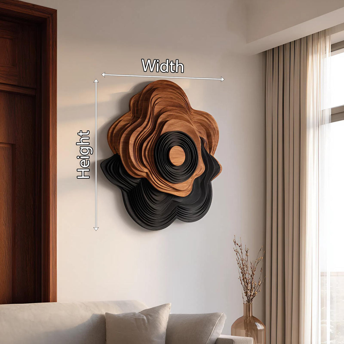 Spry Interior Mid Century Sculptural Wooden Wall Art Panel, Handcrafted Abstract Geometric Wood Sculpture for Living Room Wall Decor, SILDTTNWA057