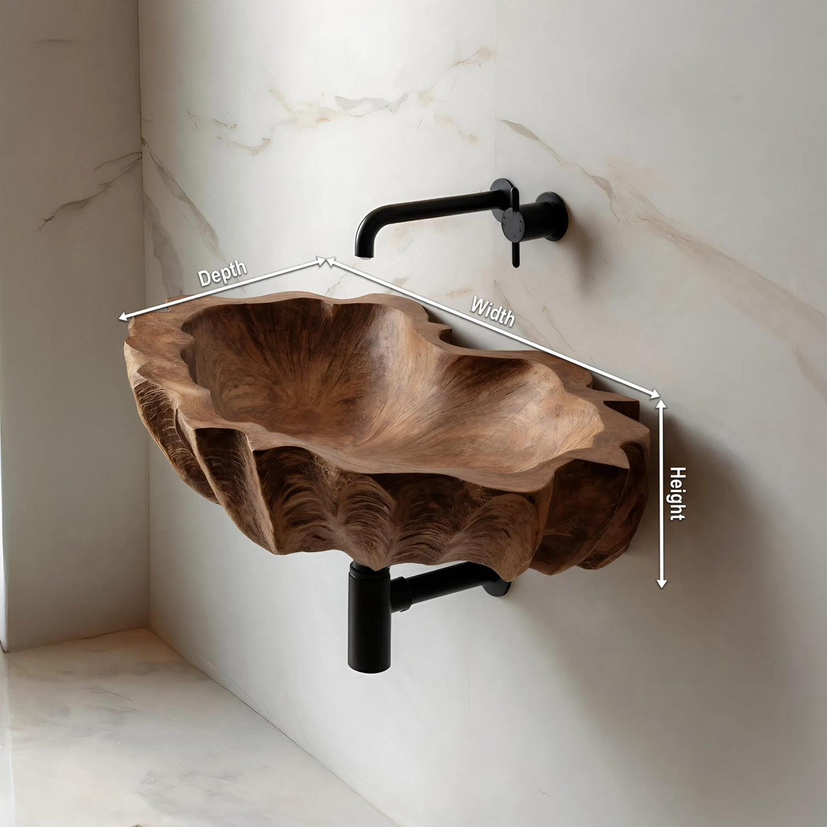Mid Century Live Edge Wooden Vessel Sink, Natural Solid Wood Wash Basin for Bathroom & Vanity Decor