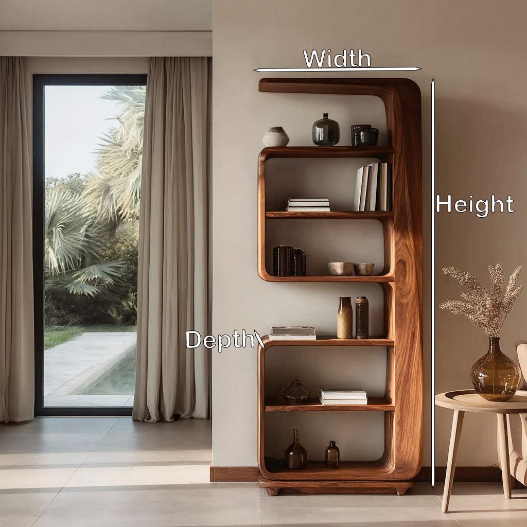 Minimalist Wooden Standing Shelf, Tiered Bookcase Storage Organizer, Sleek Modern Living Room Display Rack