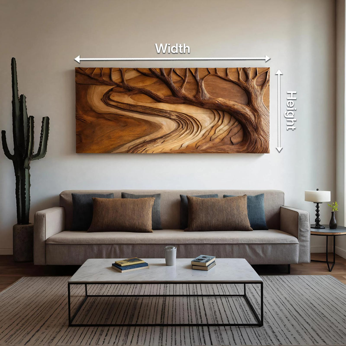 Modern Sculptural Wood Wall Art, Nature Inspired Tree Branch Carved Panel for Living Room & Office Decor