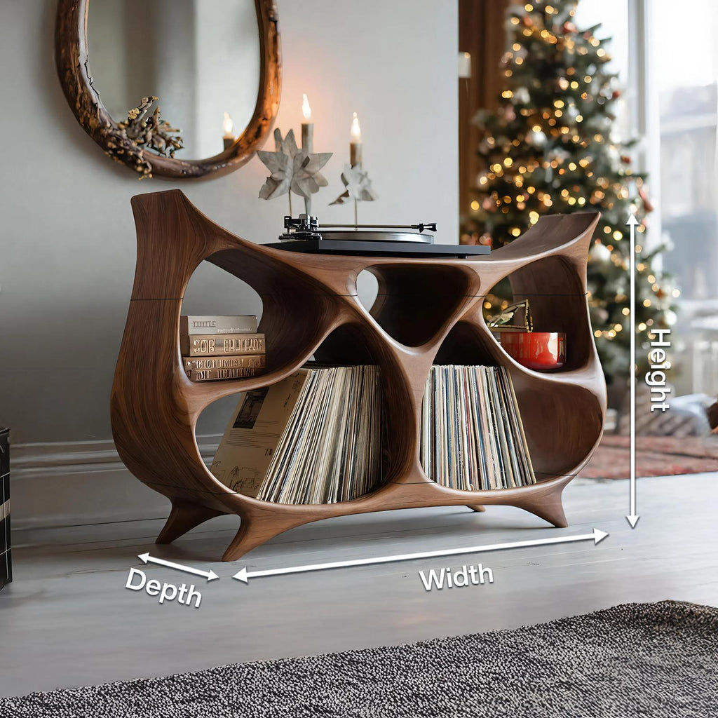 Farmhouse Wooden Record Stand, Rustic Solid Wood Vinyl Storage Holder & Media Cabinet Organizer Shelf