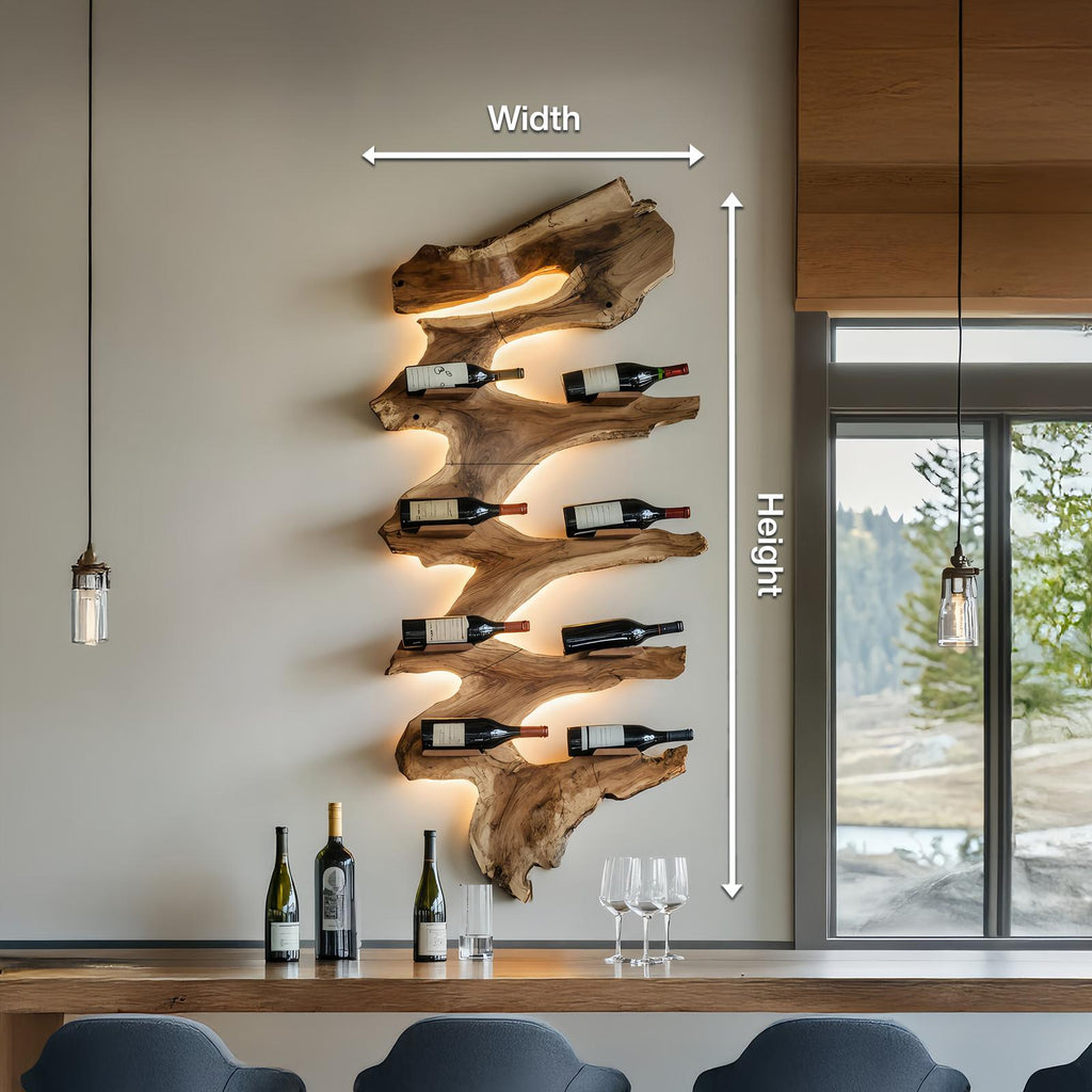 Modern Solid Wood Wine Rack, Handcrafted Wooden Wine Bottle Holder Shelf for Living Room