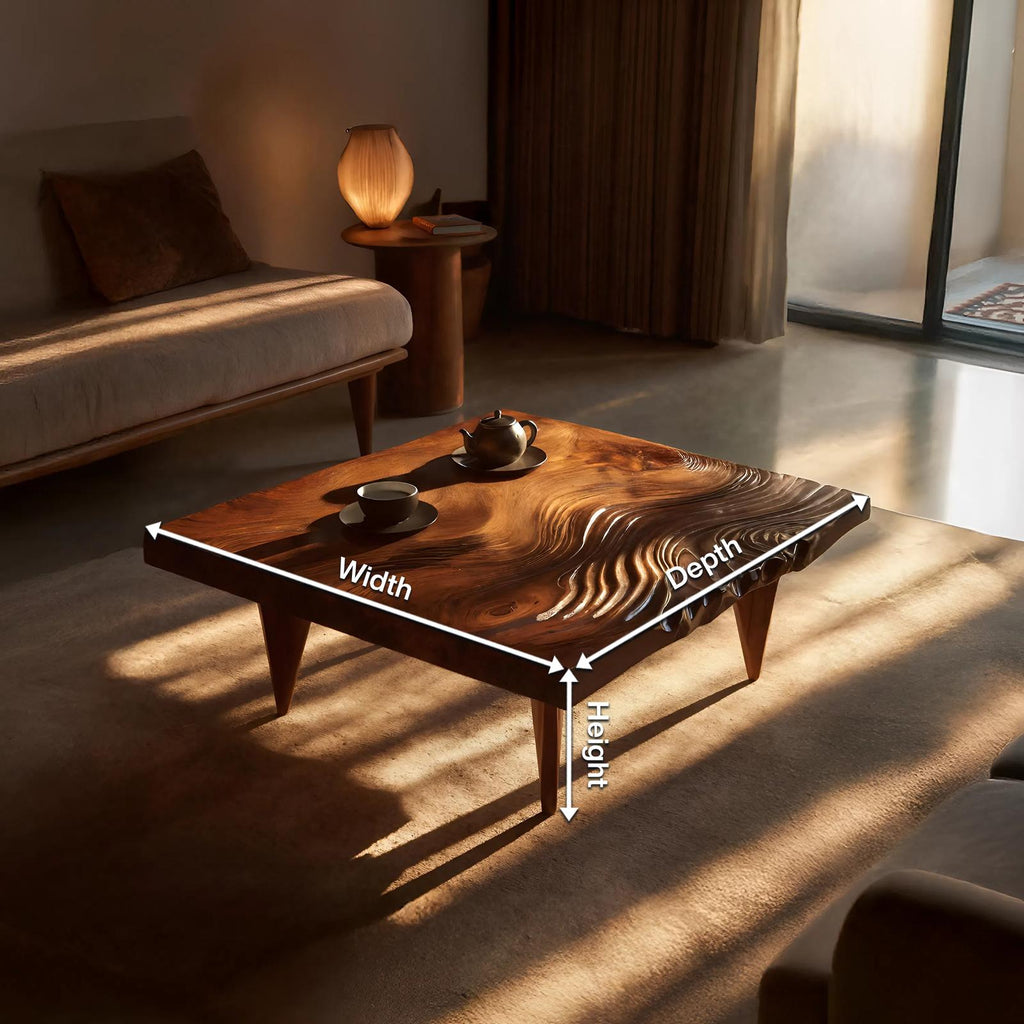 Spry Interior Farmhouse Solid Wood Irregular Coffee Table, Handcrafted Natural Wood Accent Table for Living Room & Entryway, SILDTTRCF073