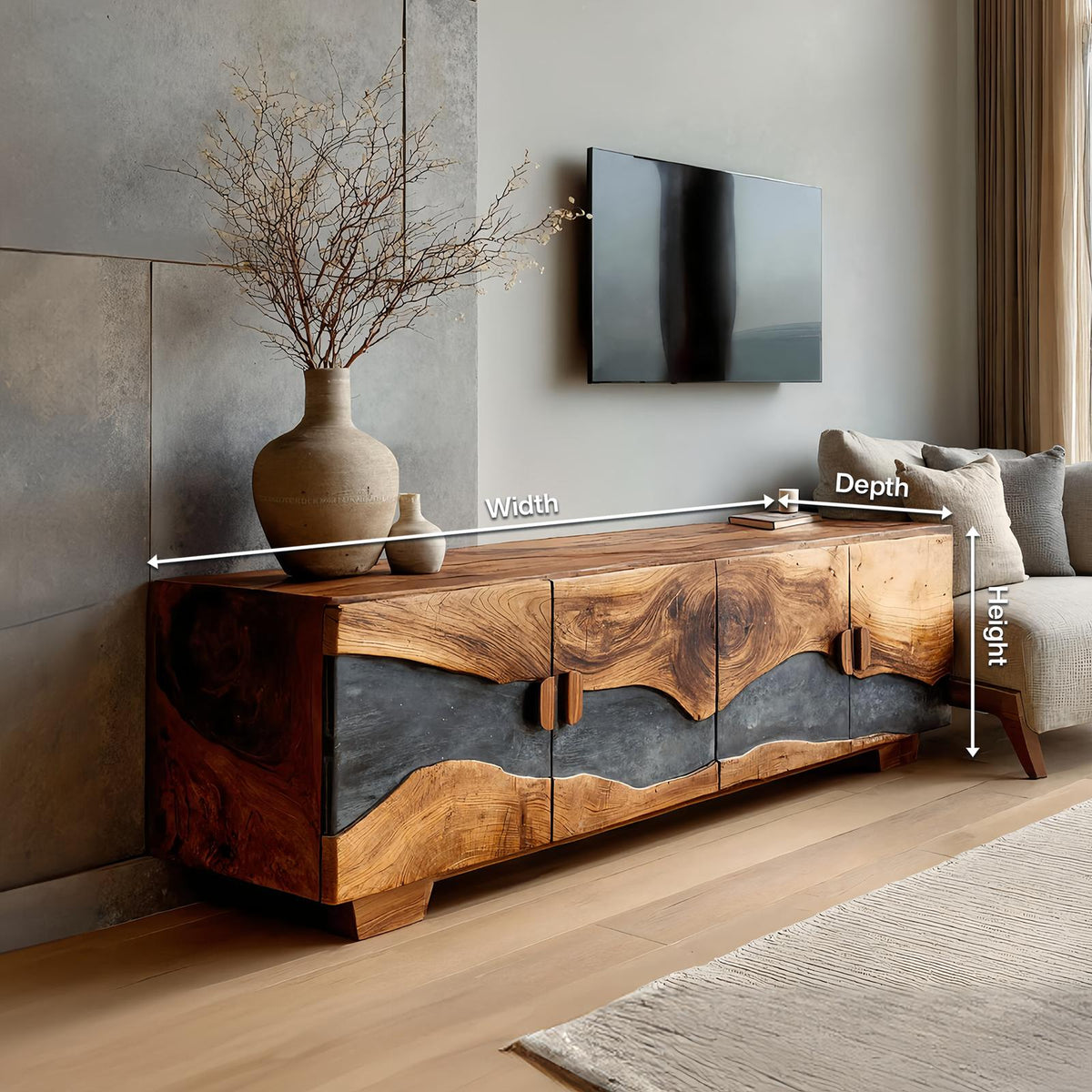Mid Century Solid Wood TV Console, Retro Wooden Media Center & Entertainment Stand for Living Room