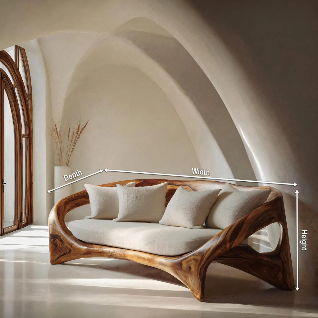 Organic Sculptural Sofa, Contemporary Solid Wood Settee, Modern Designer Couch for Living Room Lounge Space