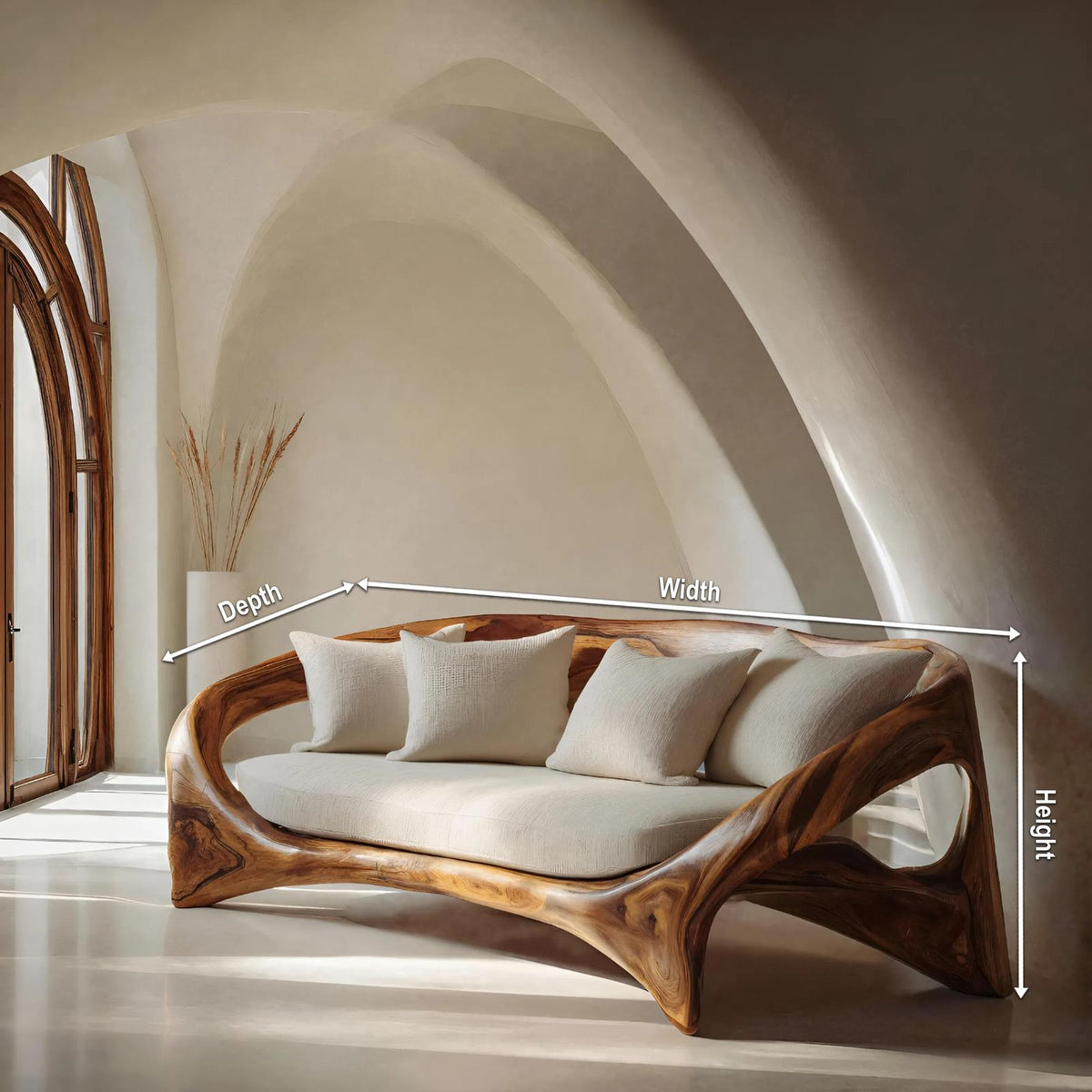 Organic Sculptural Sofa, Contemporary Solid Wood Settee, Modern Designer Couch for Living Room Lounge Space