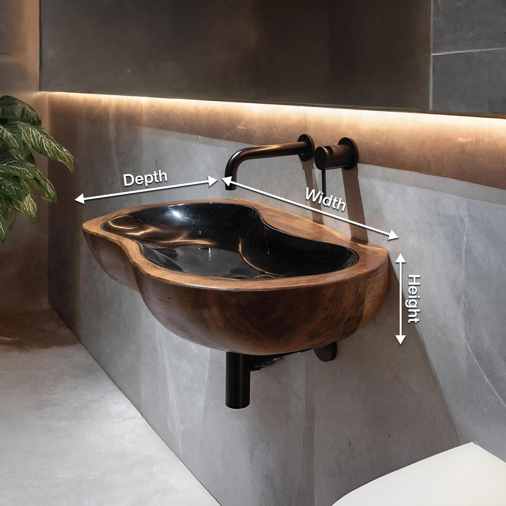 Farmhouse Solid Wood Vessel Sink, Rustic Handcrafted Wooden Bathroom Wash Basin for Vanity Decor