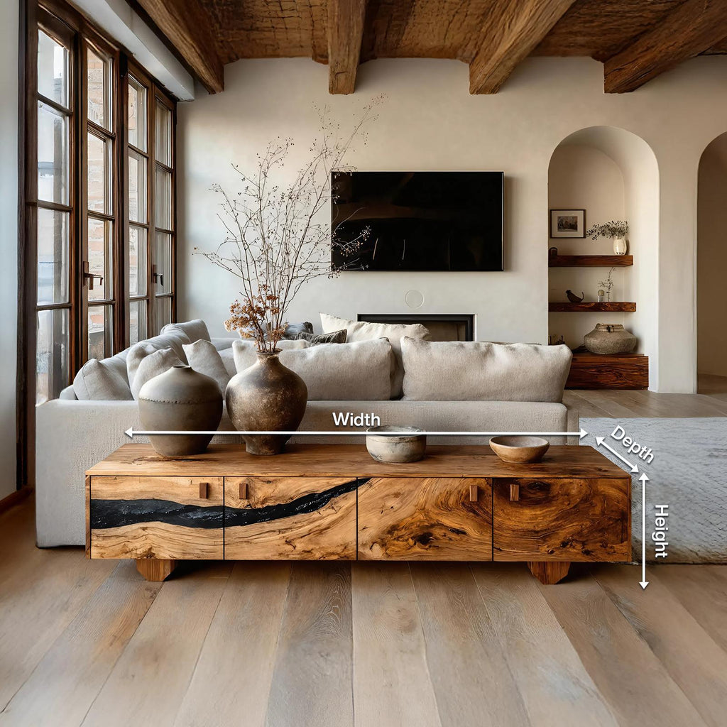 Farmhouse Live Edge TV Cabinet, Rustic Solid Wood Media Console & Bedroom Entertainment Center