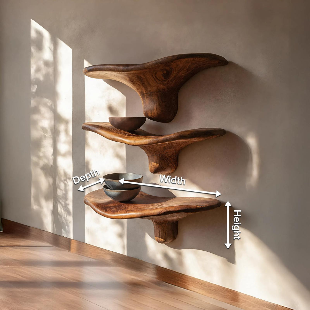 Modern Wooden Live Edge Mushroom Shelf For Minimalist Interior Decor