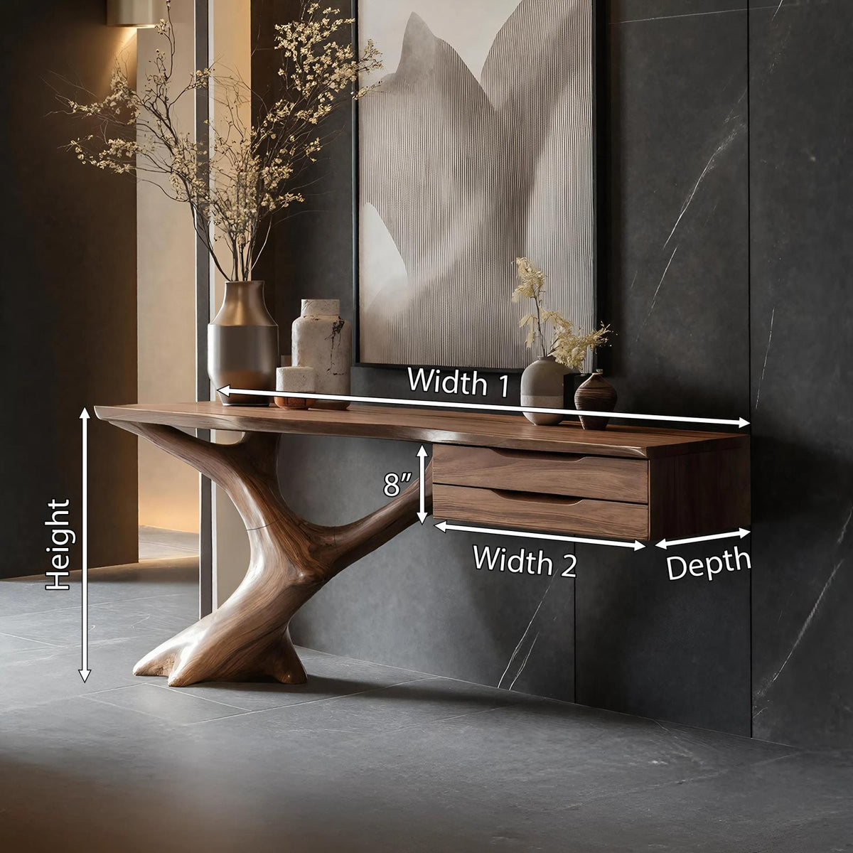 Handcrafted Wooden Console Table, Rustic Solid Wood Entryway Sofa Table, Modern Foyer Hallway Accent Furniture with Slim Base
