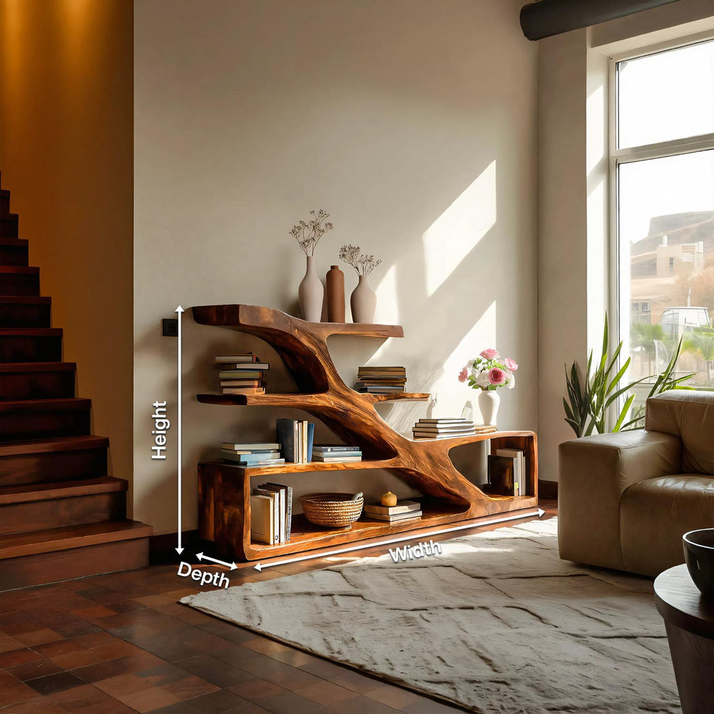 Modern Sculptural Curved Bookcase, Handcrafted Wood Bookshelf with Arched Shelves for Living Room & Home Library