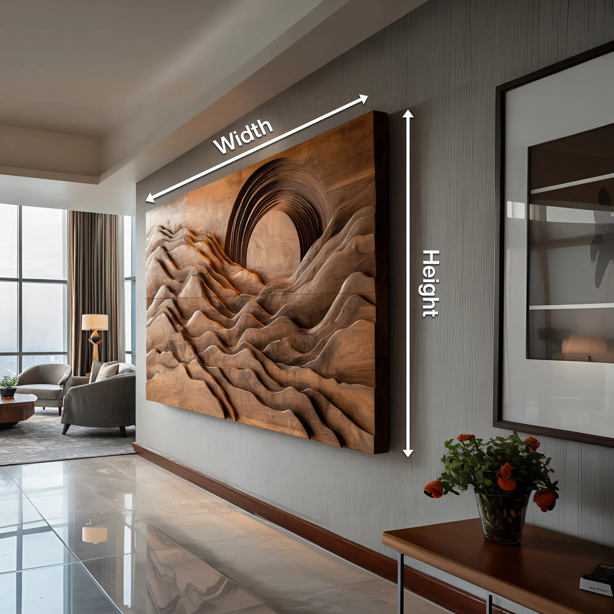 Handcrafted Wood Wall Sculpture, 3D Modern Geometric Abstract Carved Wood Panel for Modern Home Interior