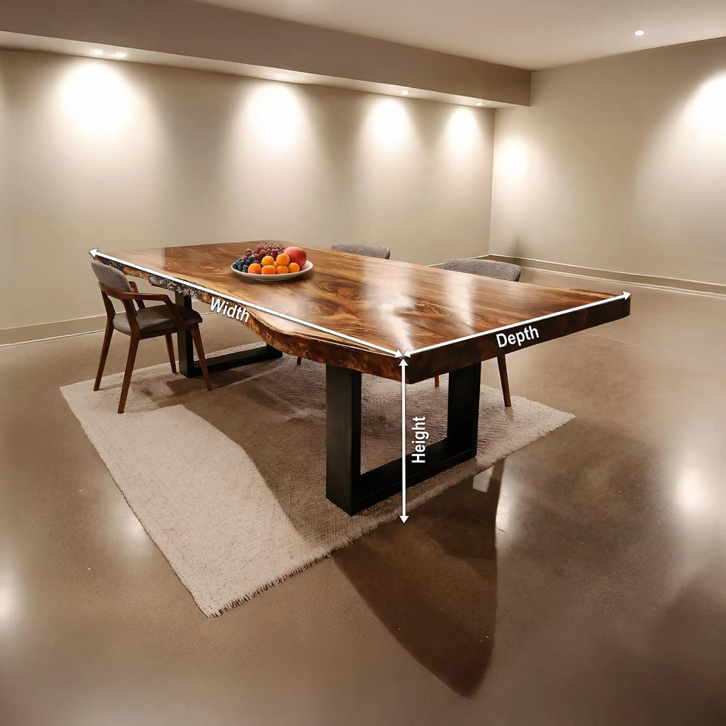 Spry Interior Modern Solid Wood Dining Table with Sleek Edge, Handcrafted Wooden Kitchen Desk & Dining Room Conference Table, SILDTTRDN032