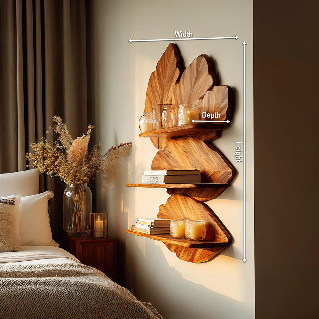 Modern Live Edge Floating Shelf, Rustic Wood Wall Mounted Display Rack for Bedroom Decor & Storage