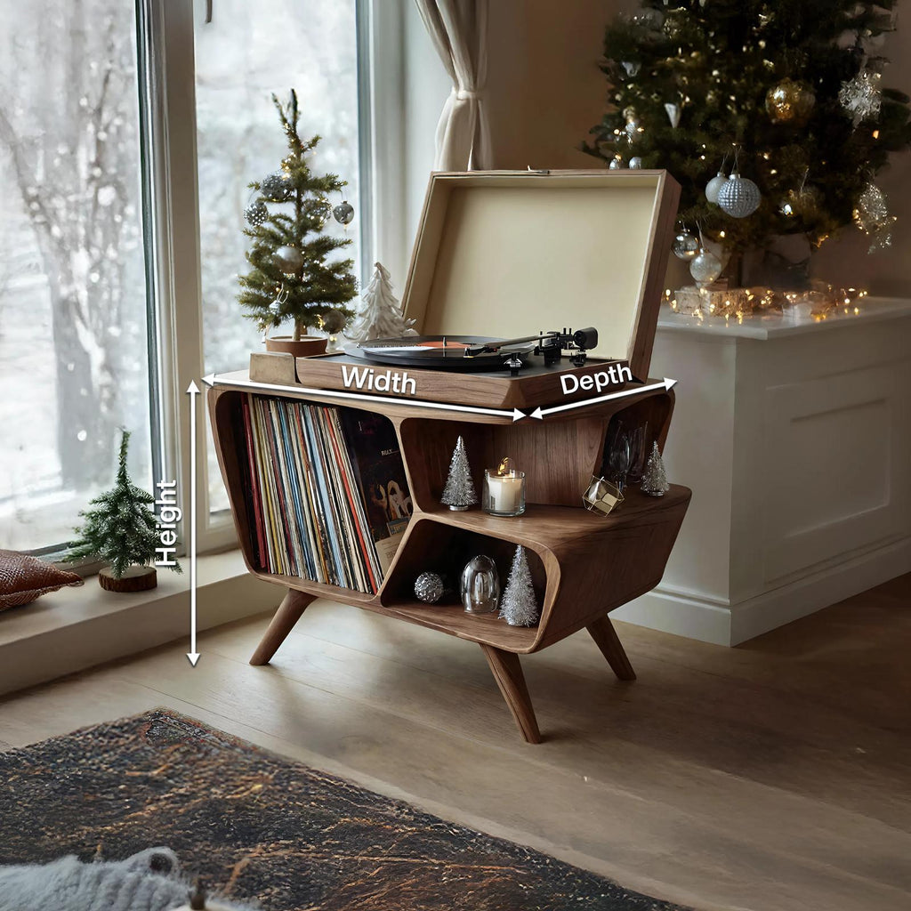 Mid Century Wooden Record Stand, Handcrafted Solid Wood Vinyl Storage Shelf Organizer, Vinyl Lover Holiday Gift for Living Room
