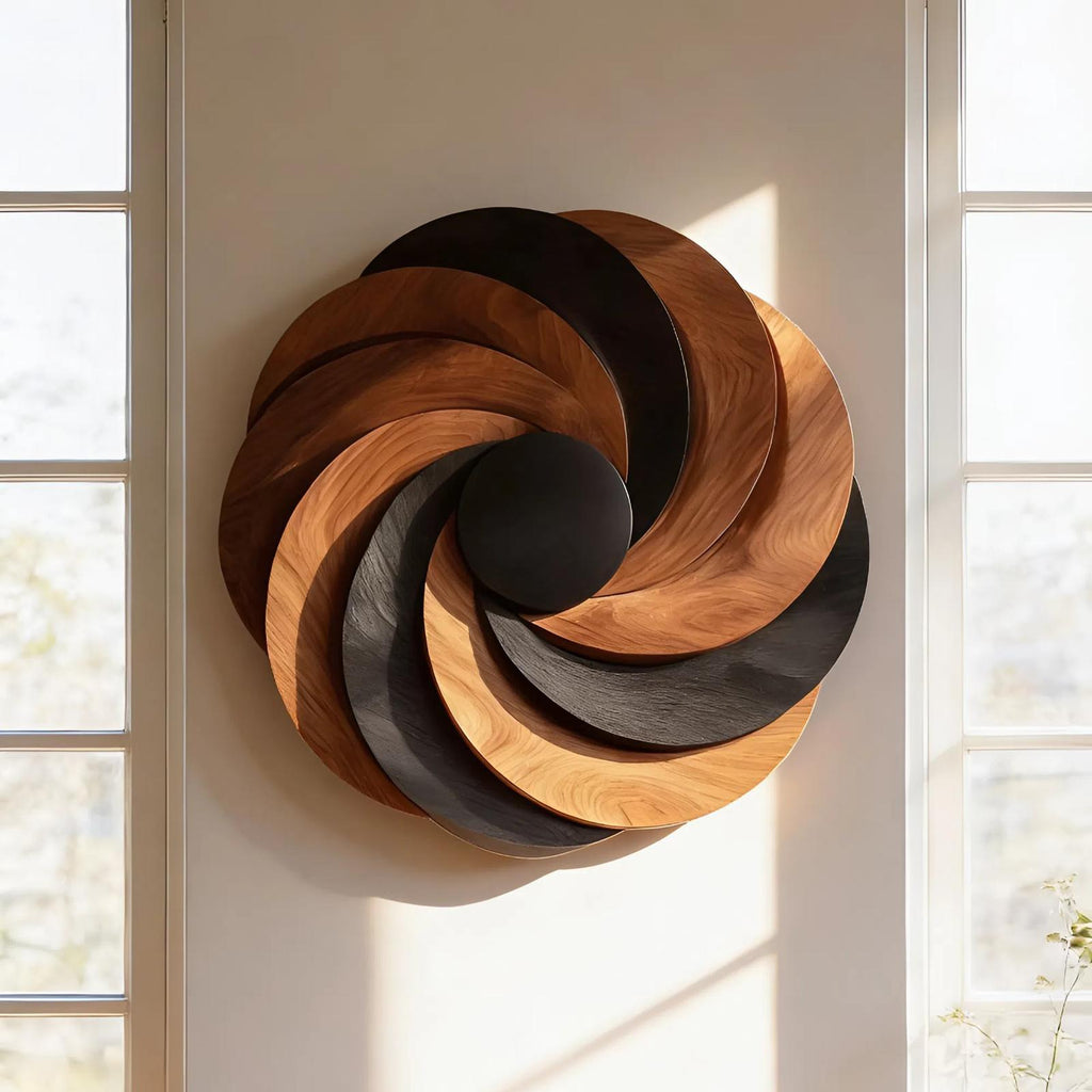 Teezano Mid Century Abstract Wooden Wall Art, Handcrafted Modern Geometric 3D Wood Sculpture for Living Room and Office Decor, SILDTTNWA036