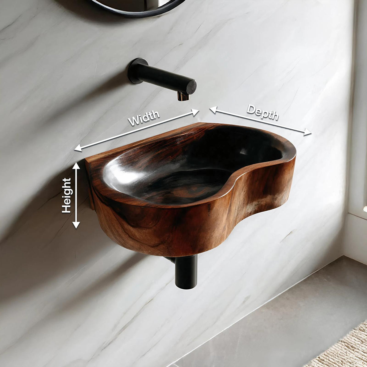 Mid Century Solid Wood Vessel Sink, Elegant Handcrafted Wooden Bathroom Wash Basin for Vanity Top