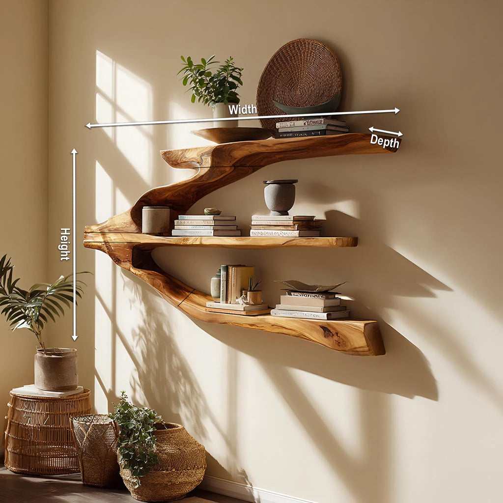 Minimalist Wooden Floating Shelf, Wall Mounted Entryway Display Shelf & Hallway Organizer